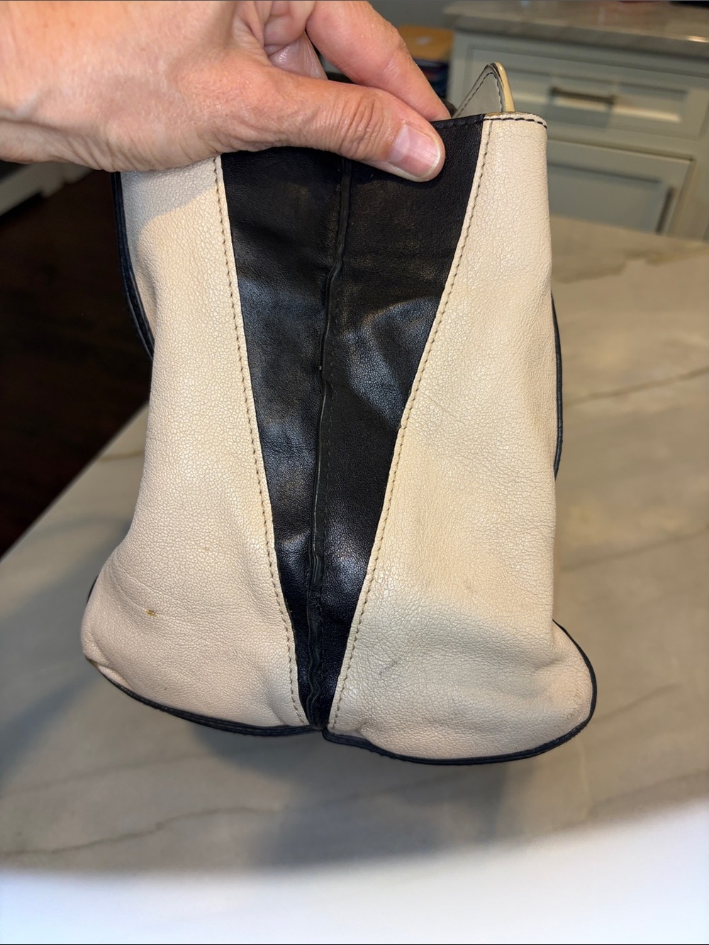 Chloe Cream and Black Colorblock Top Handle Leather Tote - Picture 12 of 15